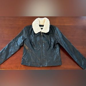 Black JOUJOU vegan leather jacket with sherpa collar- Juniors large